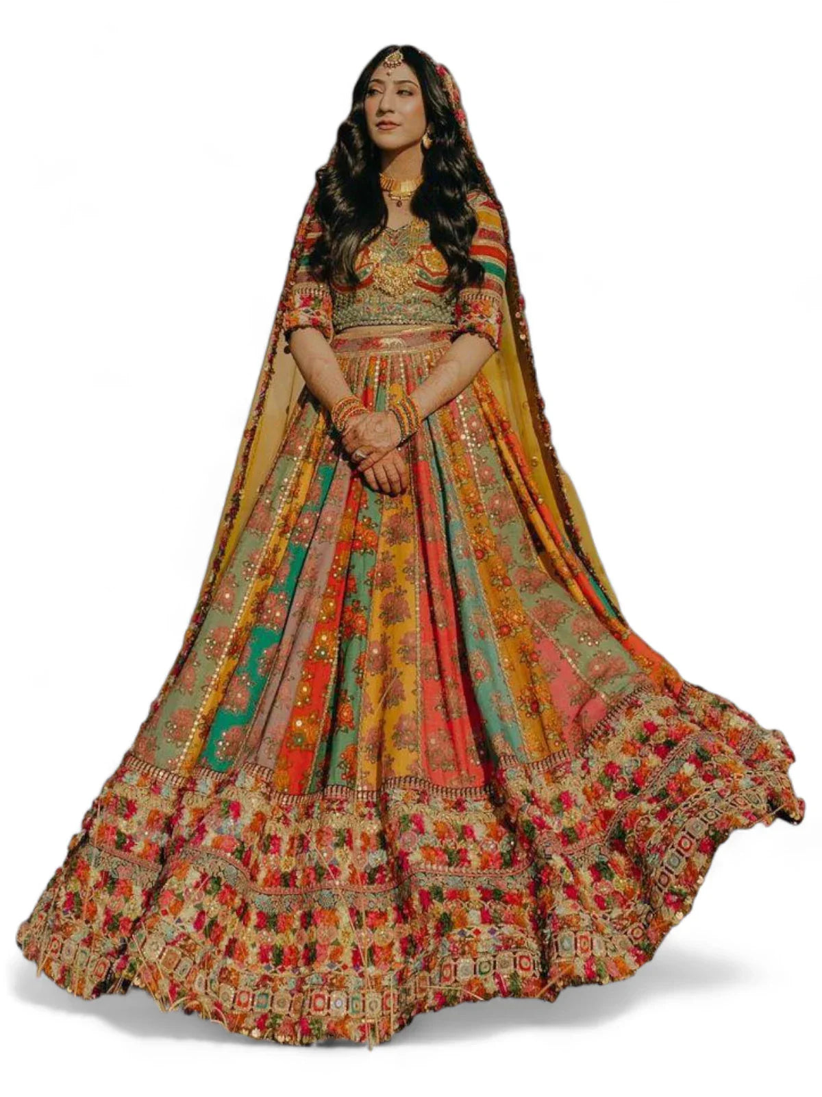 Multicolor cotton printed designer wedding lehenga choli