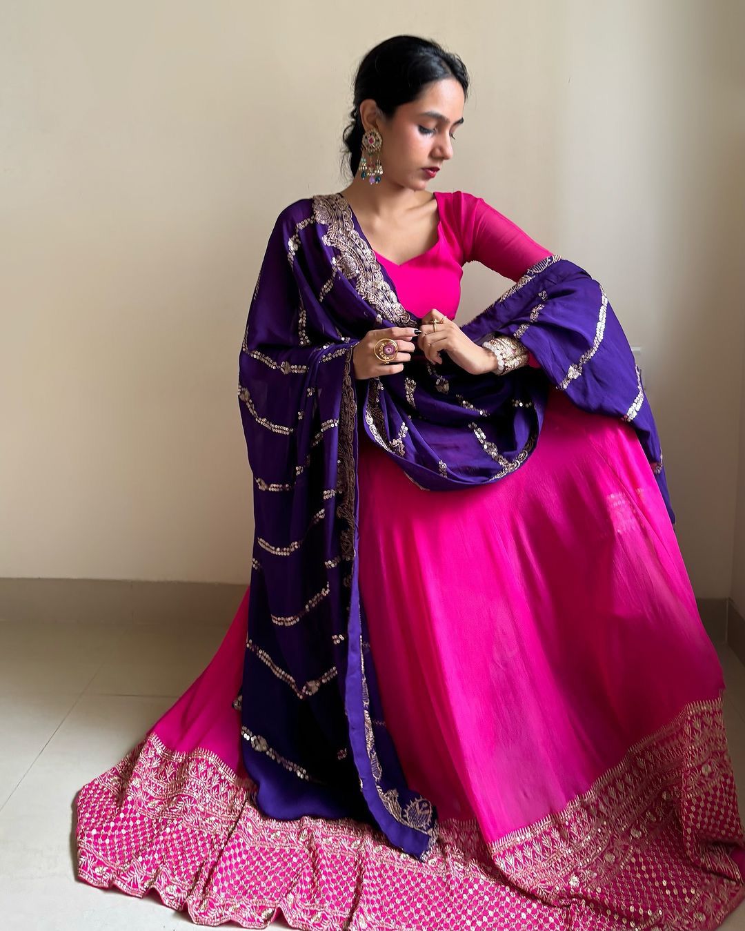 Pink georgette designer stylish long anarkali suit