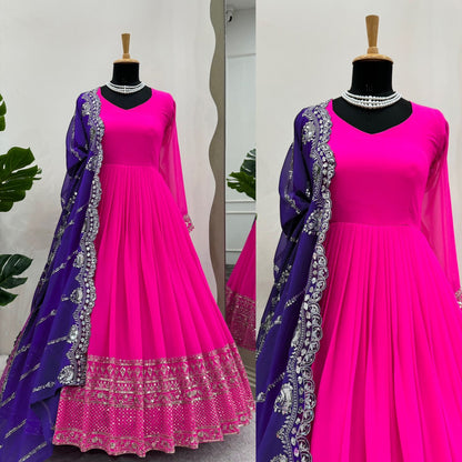 Pink georgette designer stylish long anarkali suit