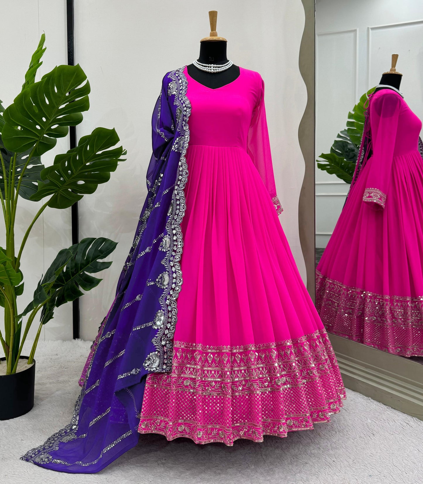 Pink georgette designer stylish long anarkali suit