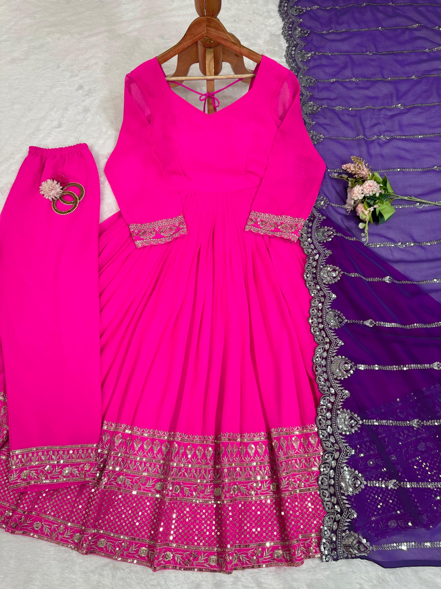 Pink georgette designer stylish long anarkali suit
