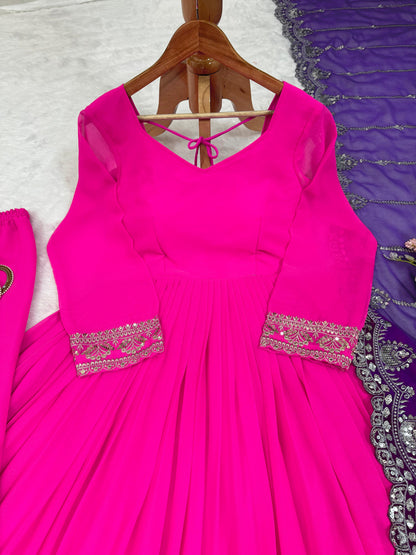 Pink georgette designer stylish long anarkali suit