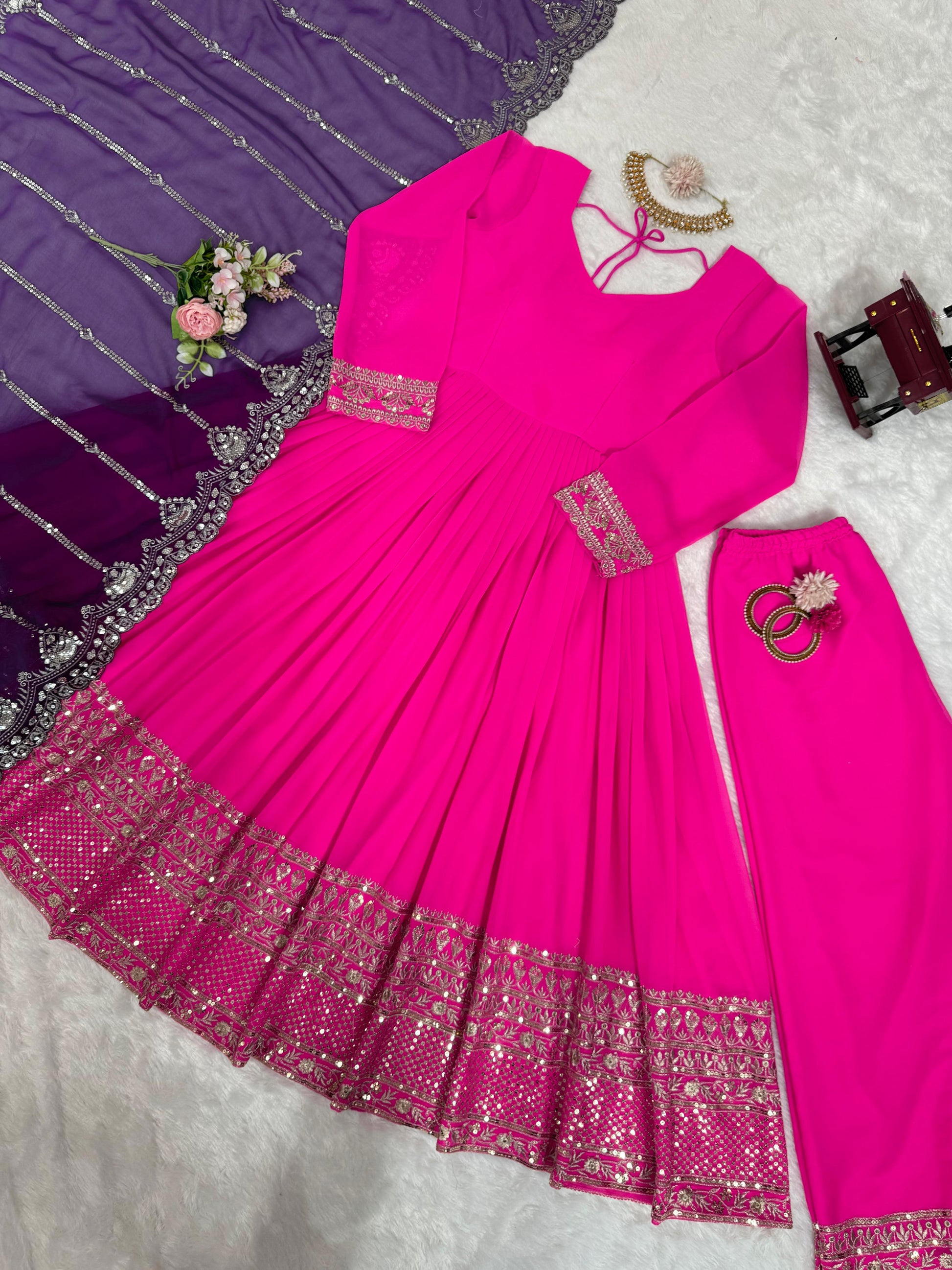 Pink georgette designer stylish long anarkali suit