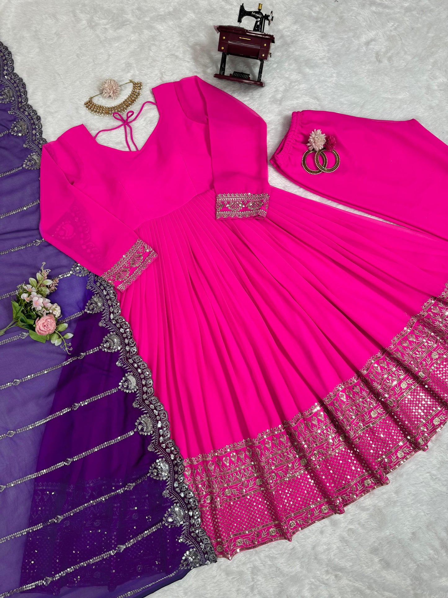 Pink georgette designer stylish long anarkali suit