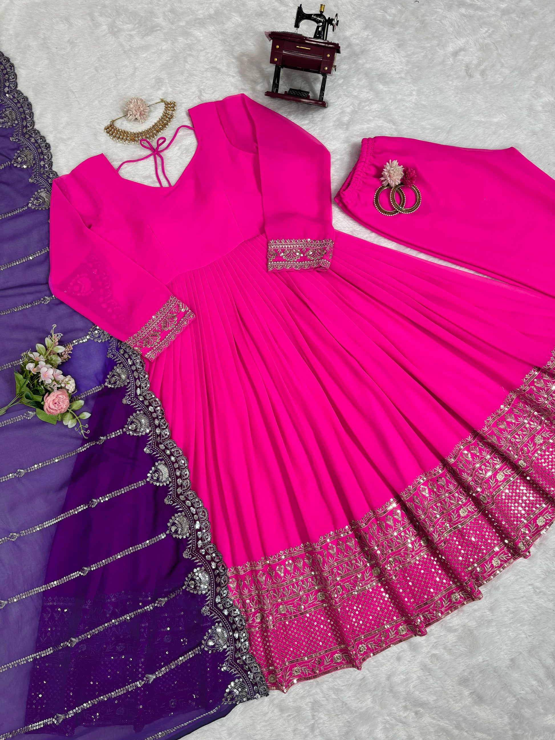 Pink georgette designer stylish long anarkali suit