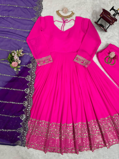 Pink georgette designer stylish long anarkali suit
