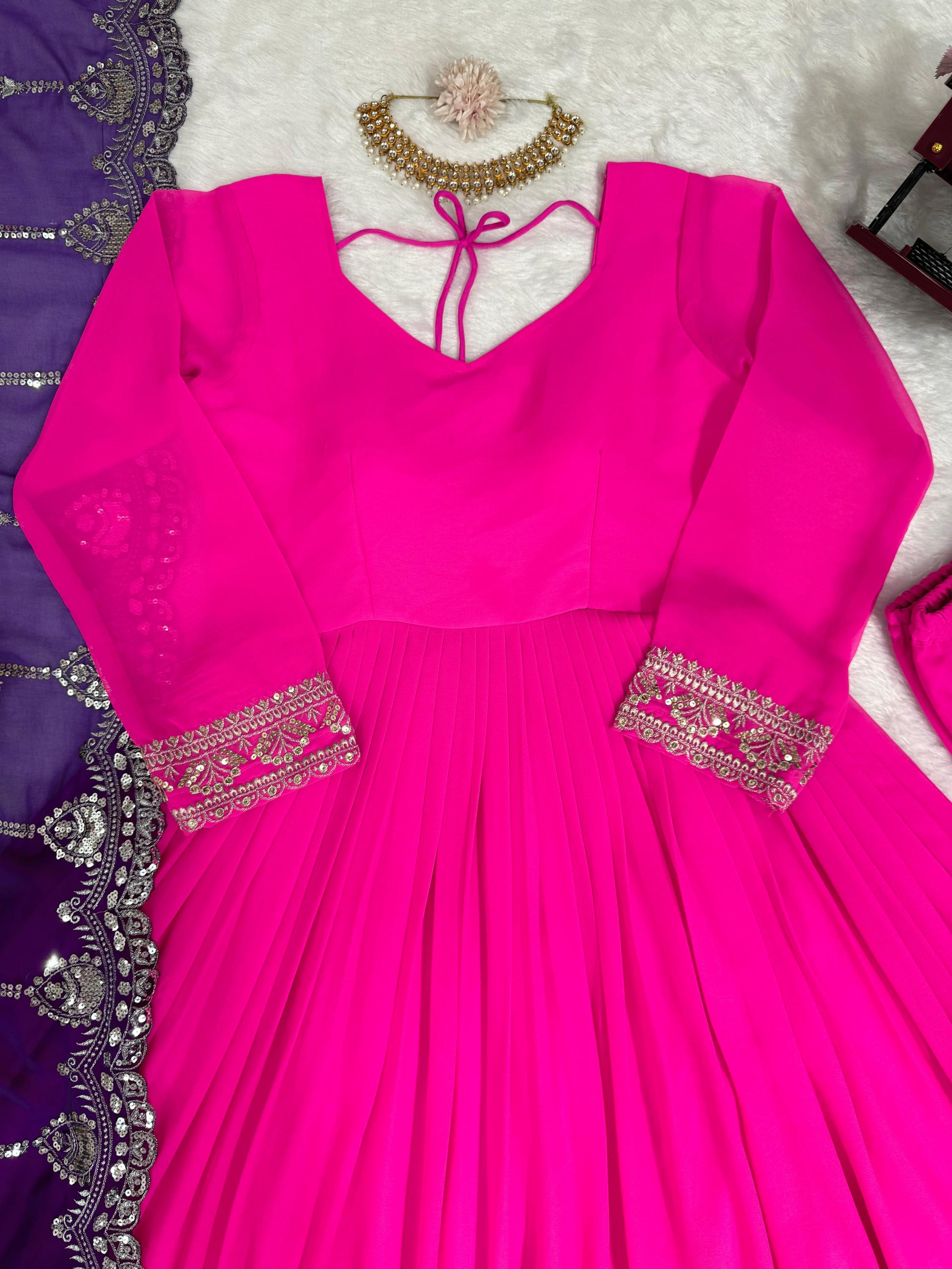 Pink georgette designer stylish long anarkali suit