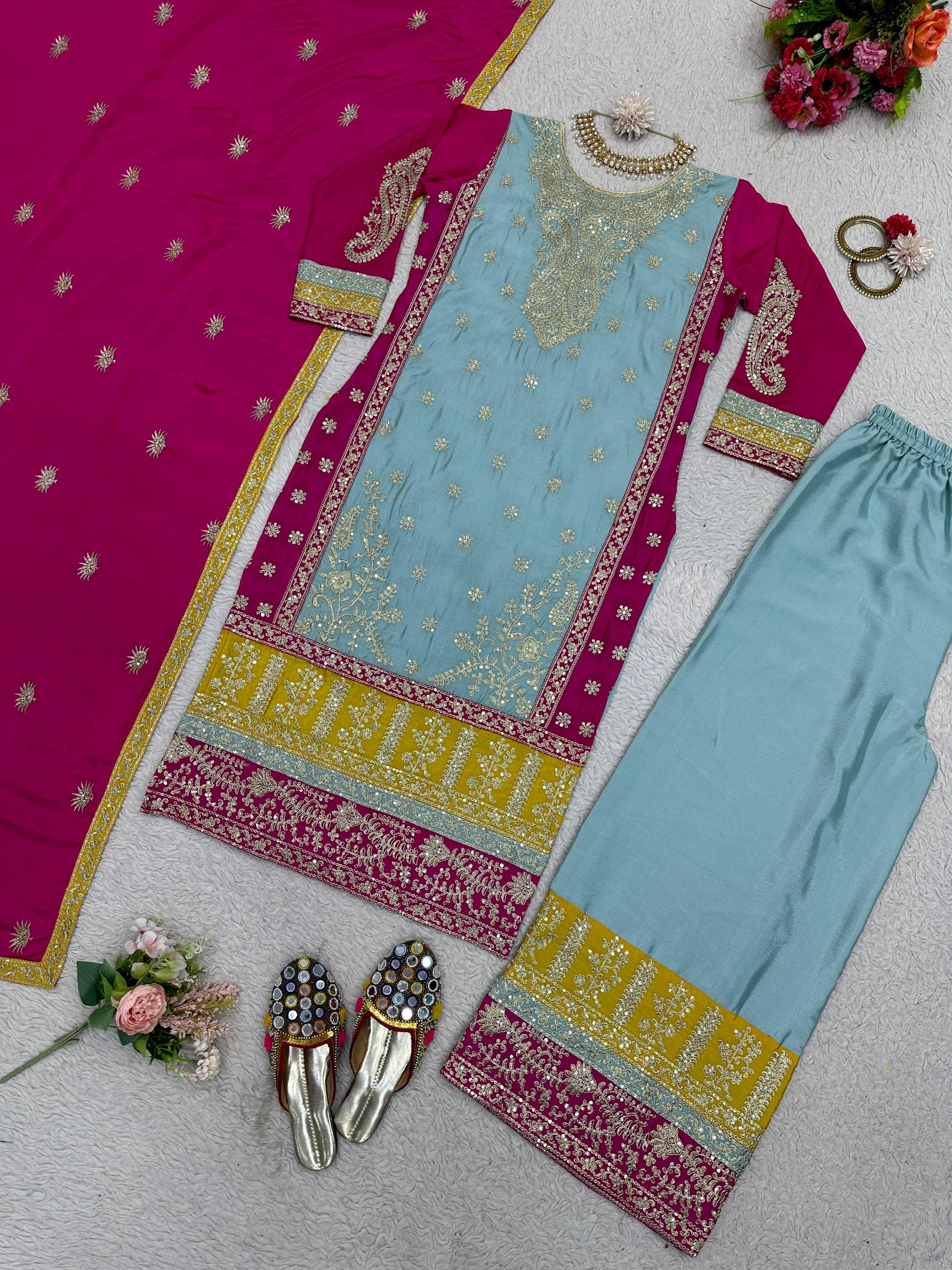 Sea green designer wedding sharara suit