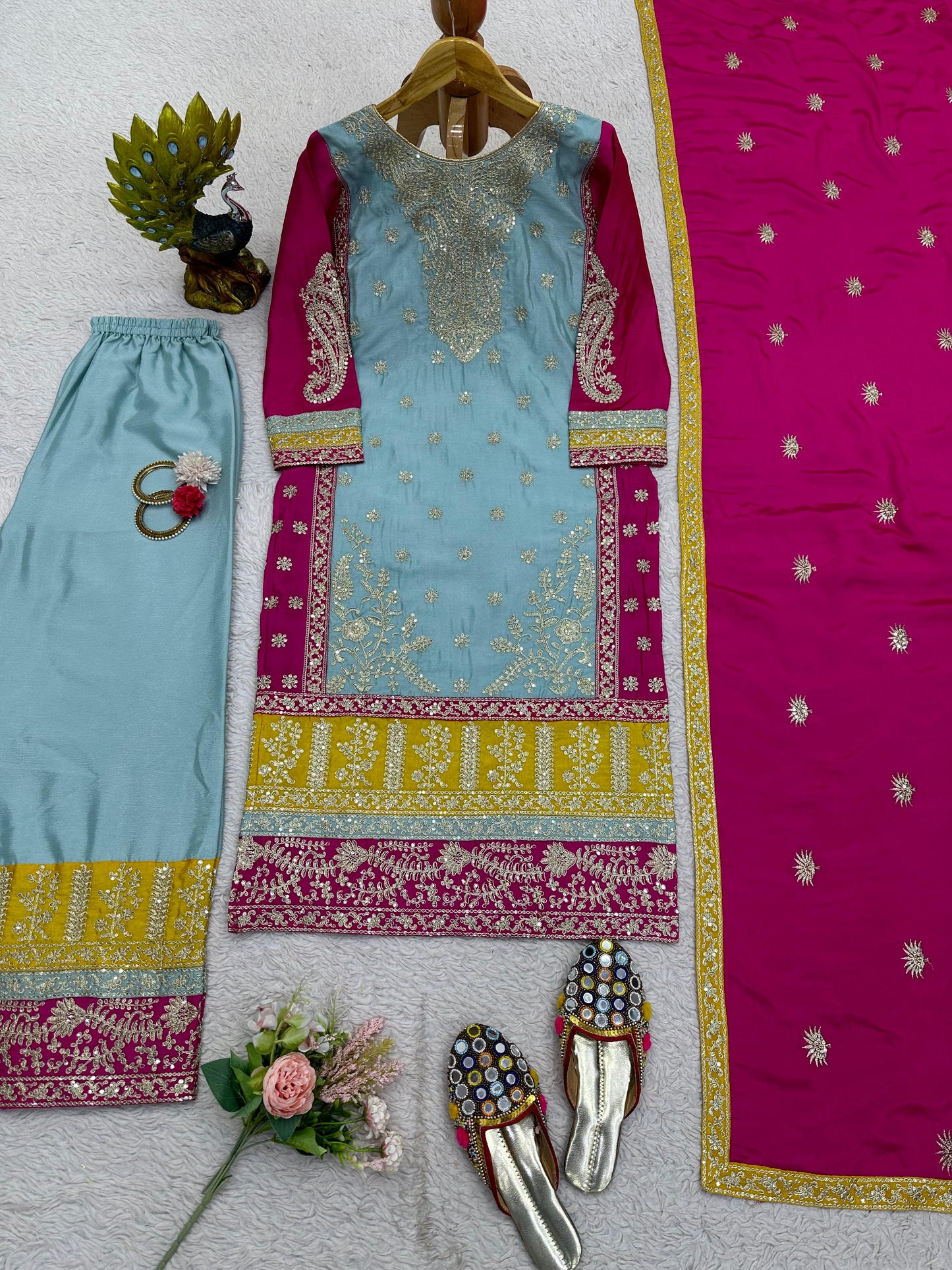 Sea green designer wedding sharara suit