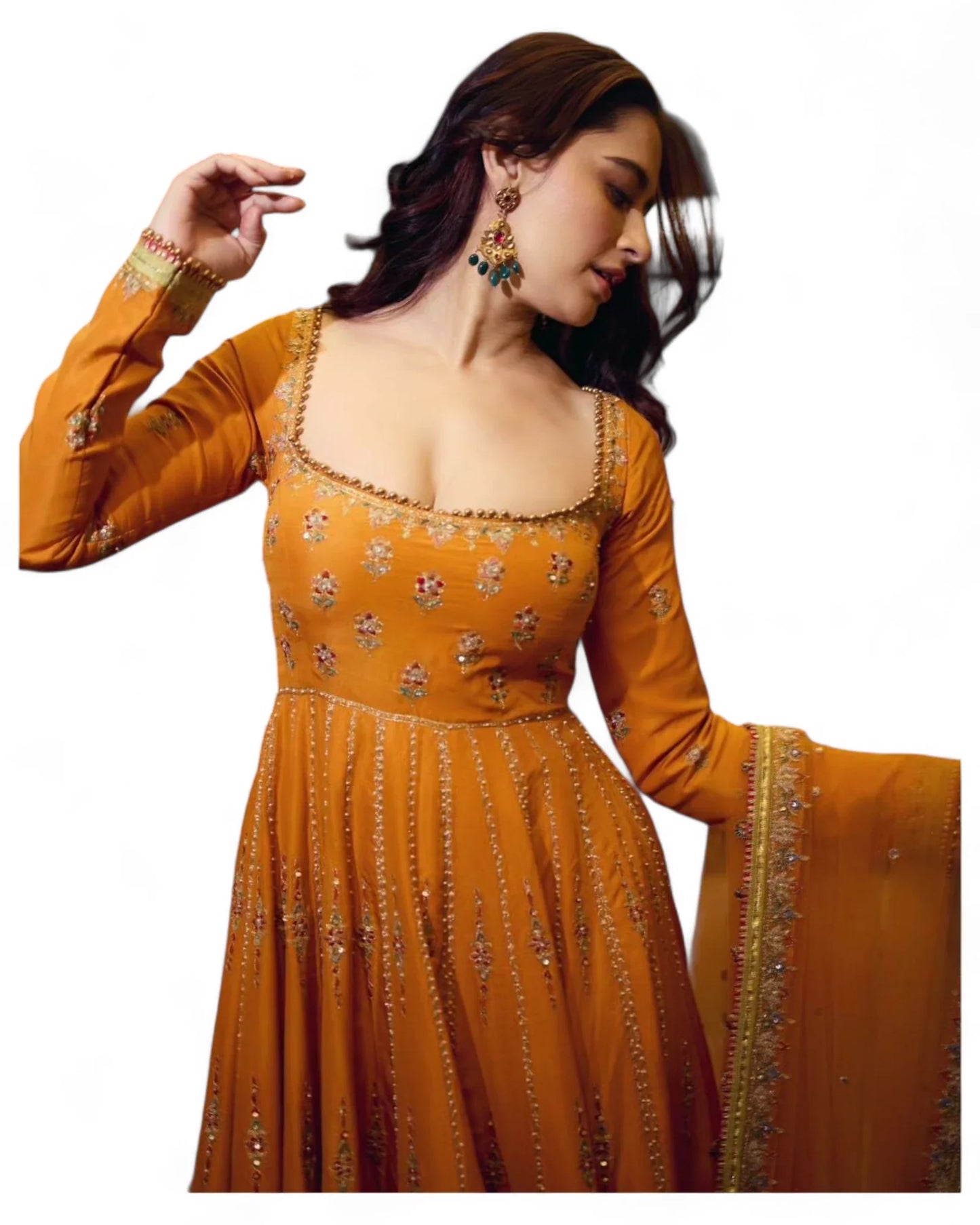 Yellow embroidered ceremonial anarkali suit