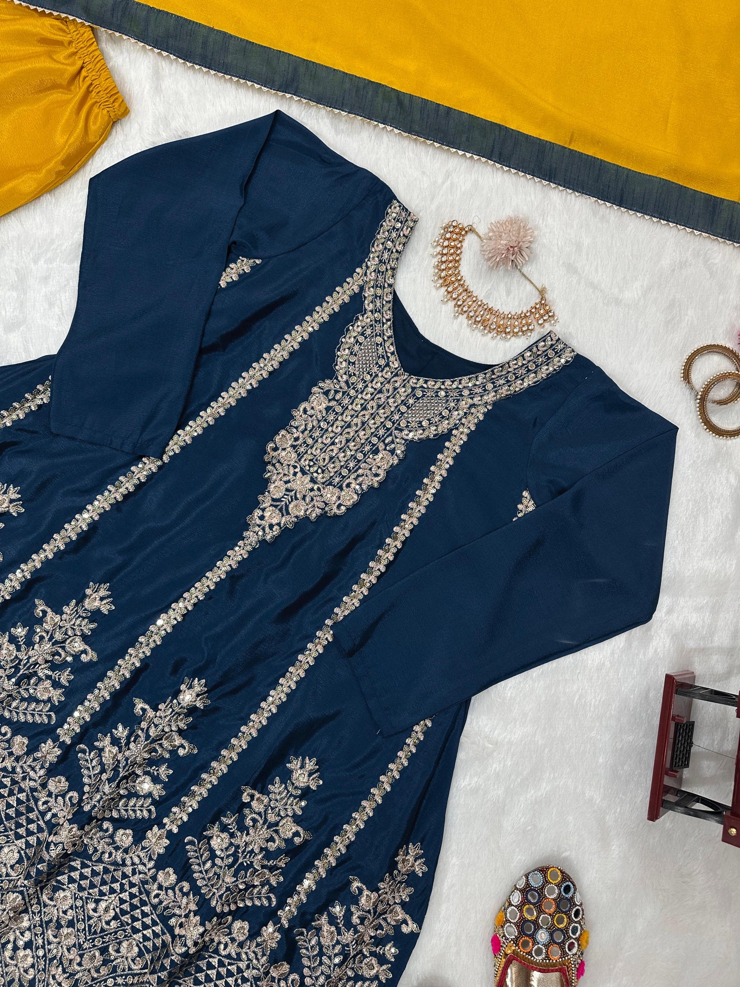 Navy blue yellow heavy designer wedding palazzo suit