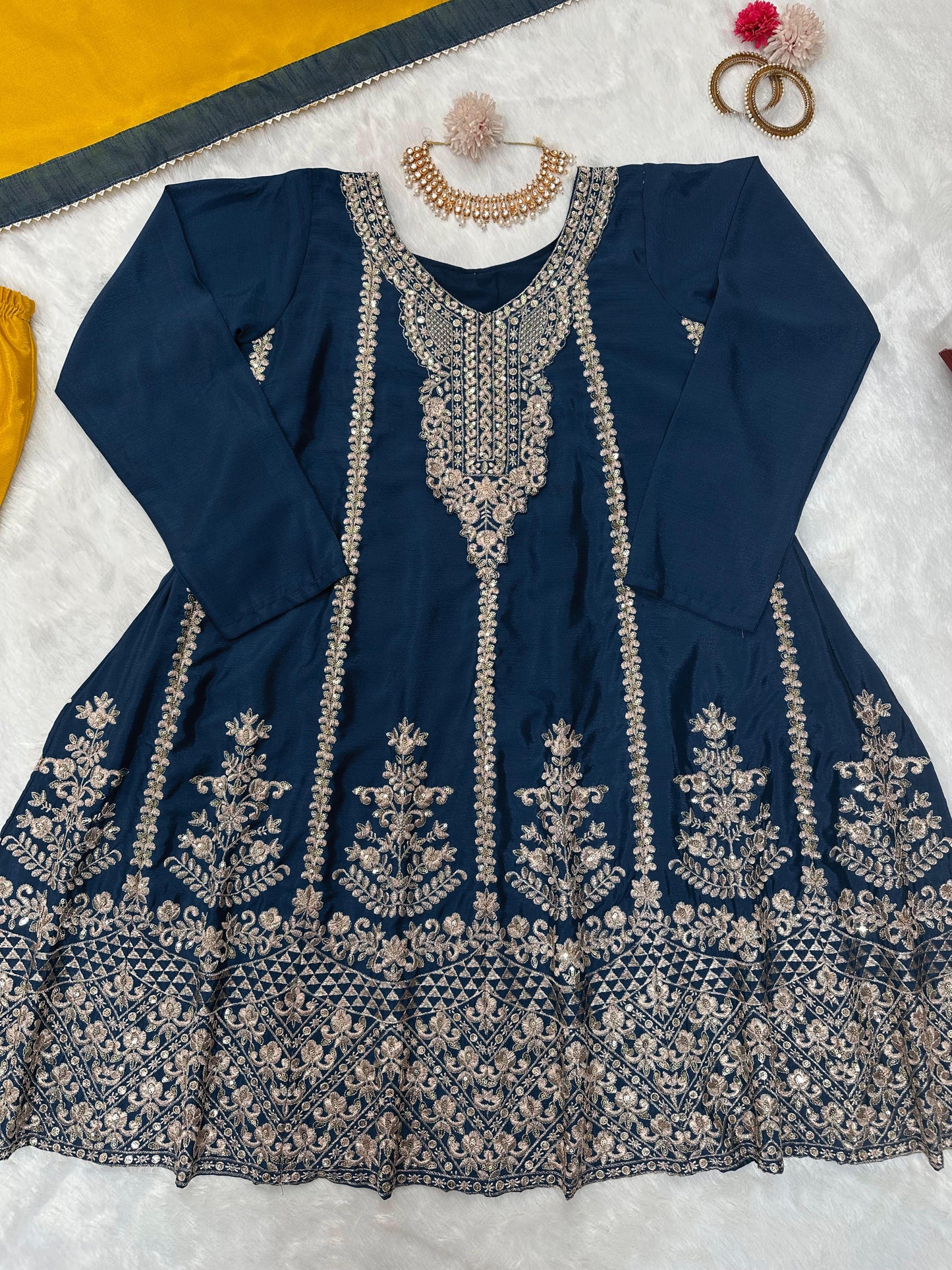 Navy blue yellow heavy designer wedding palazzo suit