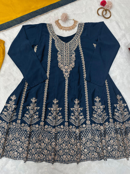 Navy blue yellow heavy designer wedding palazzo suit