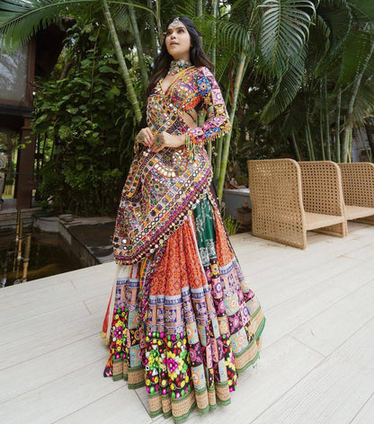 Multicolor digital print and real mirror work navratri festival lehenga choli