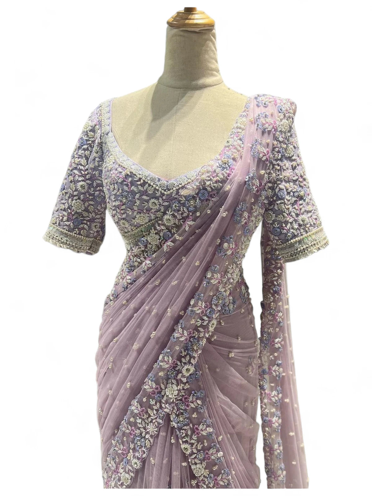 Lavender soft net designer ceremonial saree