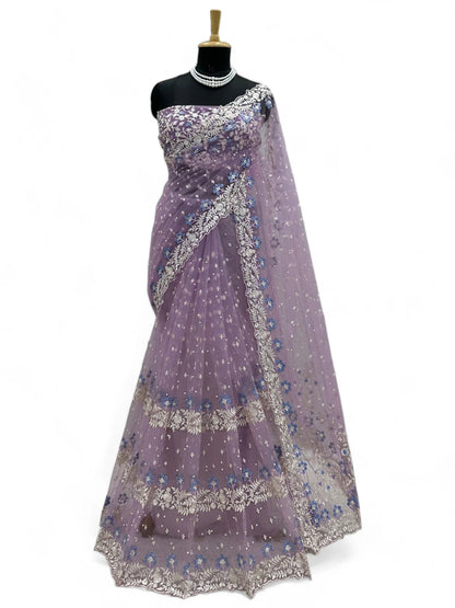 Lavender soft net designer ceremonial saree