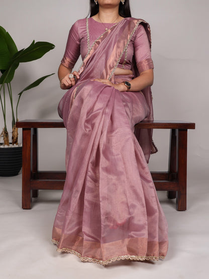 Mannat silk plain zari weaving work border stylish saree Dusty Rose Free Size