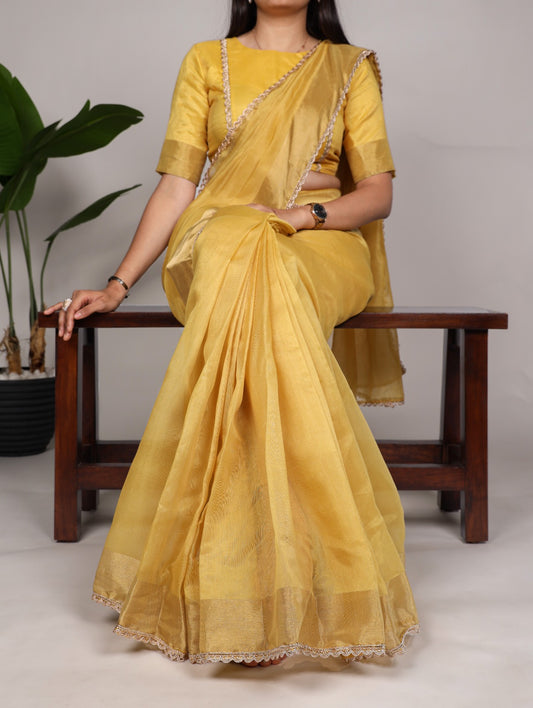 Mannat silk plain zari weaving work border stylish saree Yellow Free Size