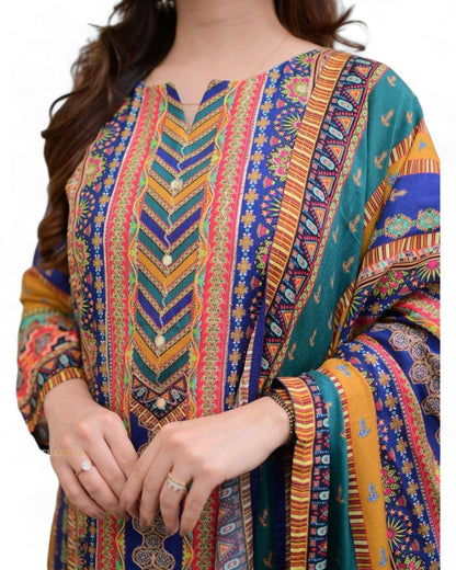 Masleen Sequin Printed Kurti Set with Silk Pant and Embroidered Dupatta