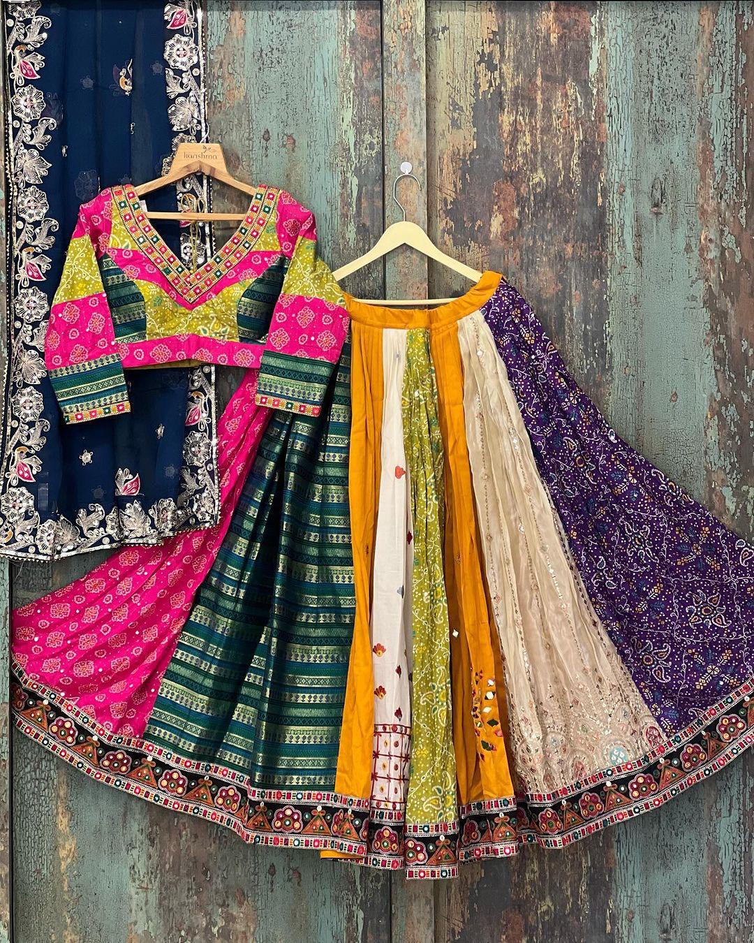 Multicolor cotton gujarati garba navratri lehenga chaniya choli