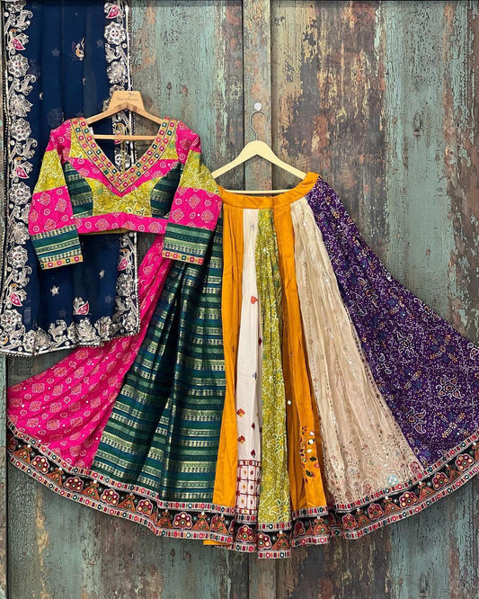 Multicolor cotton gujarati garba navratri lehenga chaniya choli