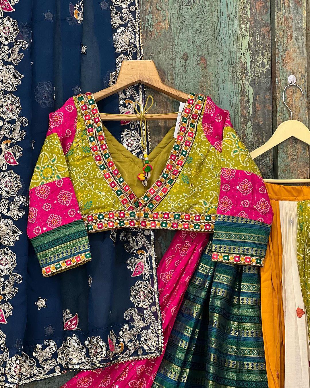 Multicolor cotton gujarati garba navratri lehenga chaniya choli