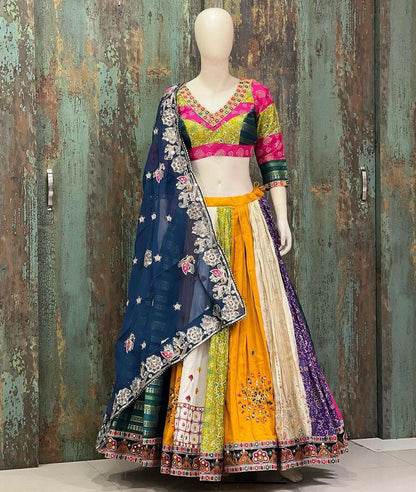 Multicolor cotton gujarati garba navratri lehenga chaniya choli