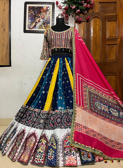 Multicolor cotton gujarati garba navratri lehenga ghagra chaniya choli
