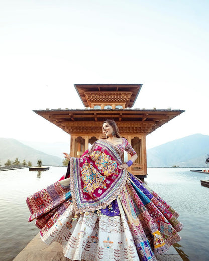 Multicolor cotton mirror work gujarati navratri lehenga chaniya choli