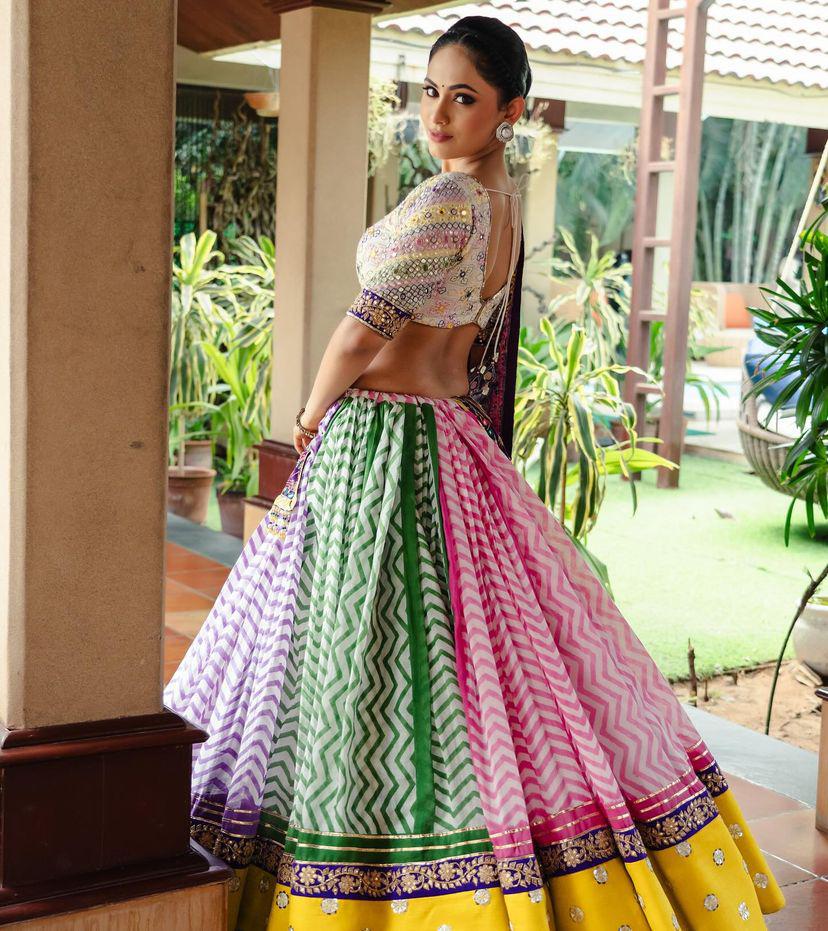Multicolor cotton mirrorwork gujarati garba navratri lehenga chaniya choli