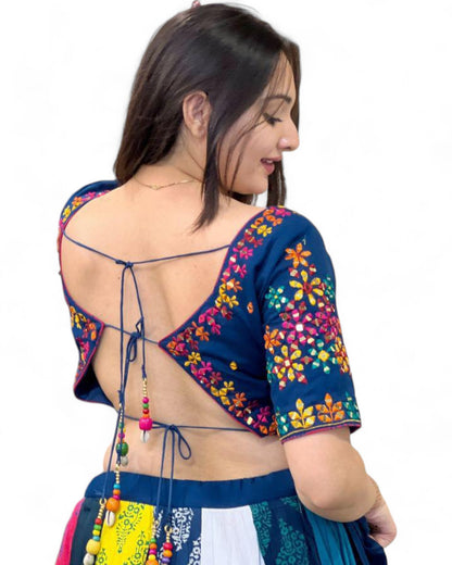 Multicolor cotton print mirror work navratri lehenga chaniya choli