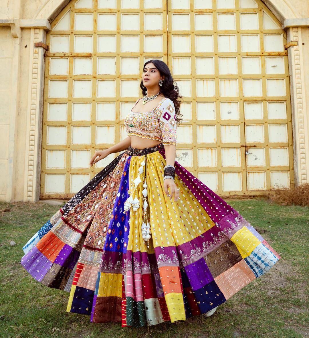 Multicolor mirror work gujarati garba navratri lehenga choli
