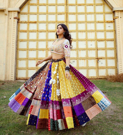 Multicolor mirror work gujarati garba navratri lehenga choli