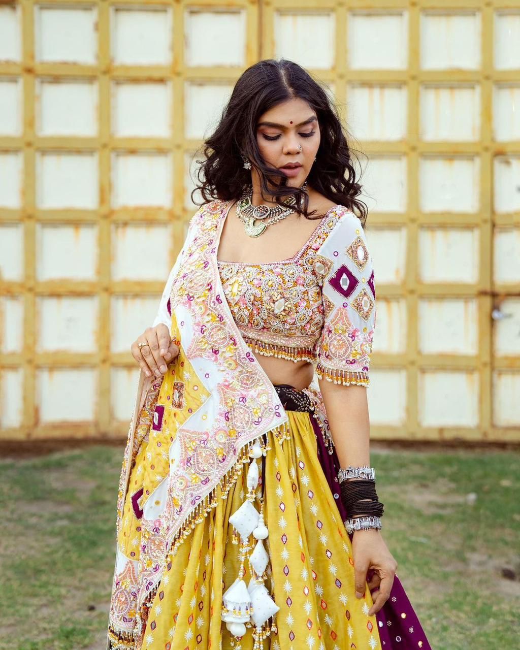 Multicolor mirror work gujarati garba navratri lehenga choli