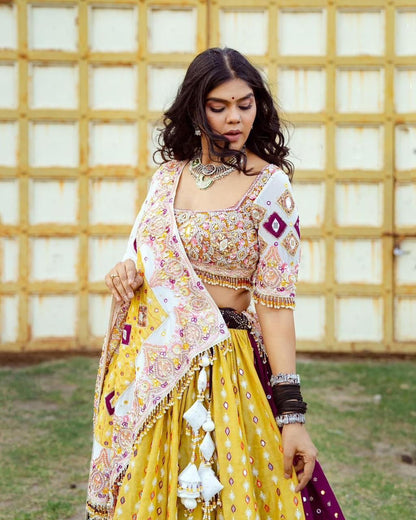 Multicolor mirror work gujarati garba navratri lehenga choli