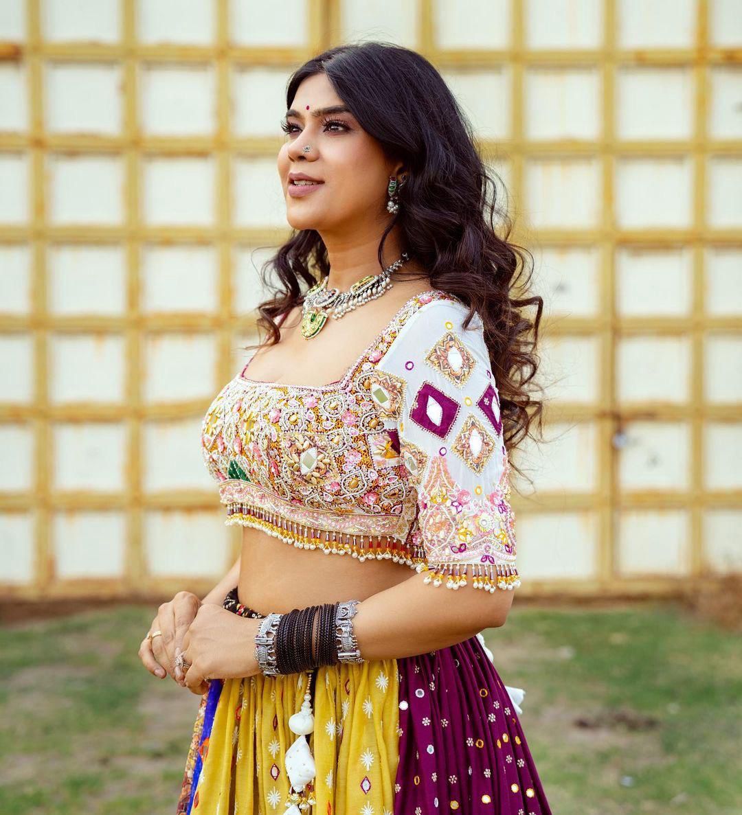 Multicolor mirror work gujarati garba navratri lehenga choli