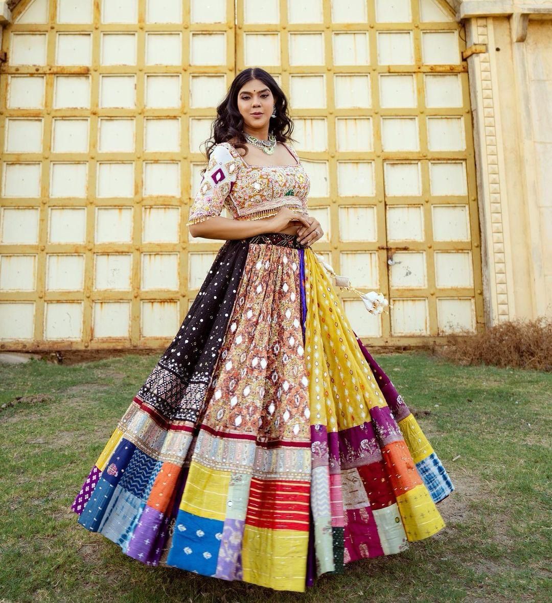 Multicolor mirror work gujarati garba navratri lehenga choli
