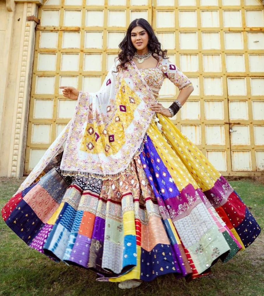 Multicolor mirror work gujarati garba navratri lehenga choli