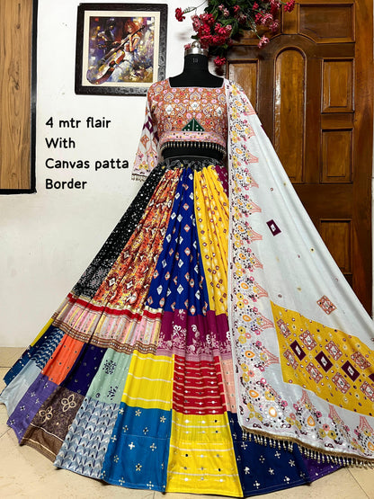 Multicolor mirror work gujarati garba navratri lehenga choli