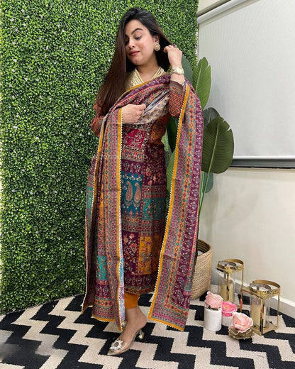 Multicolor printed stylish mirror work salwar suit