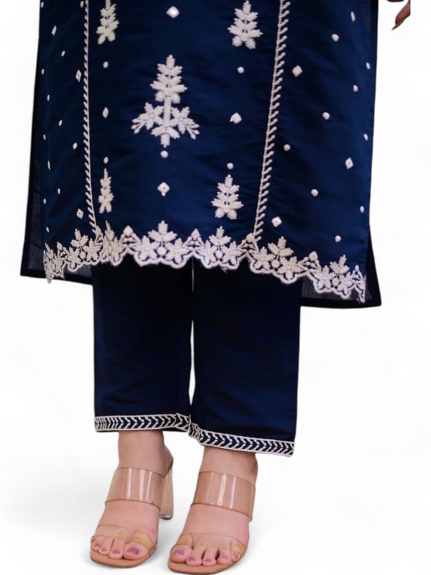Navy blue embroidered 3 piece party wear salwar suit