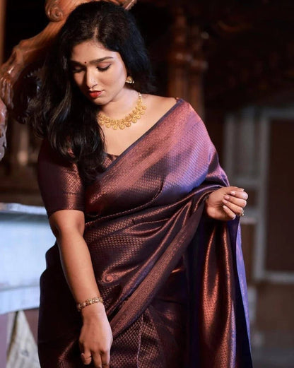 Navy blue banarasi silk jacquard party wear saree