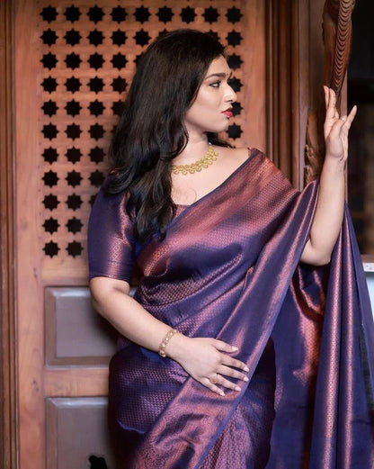 Navy blue banarasi silk jacquard party wear saree