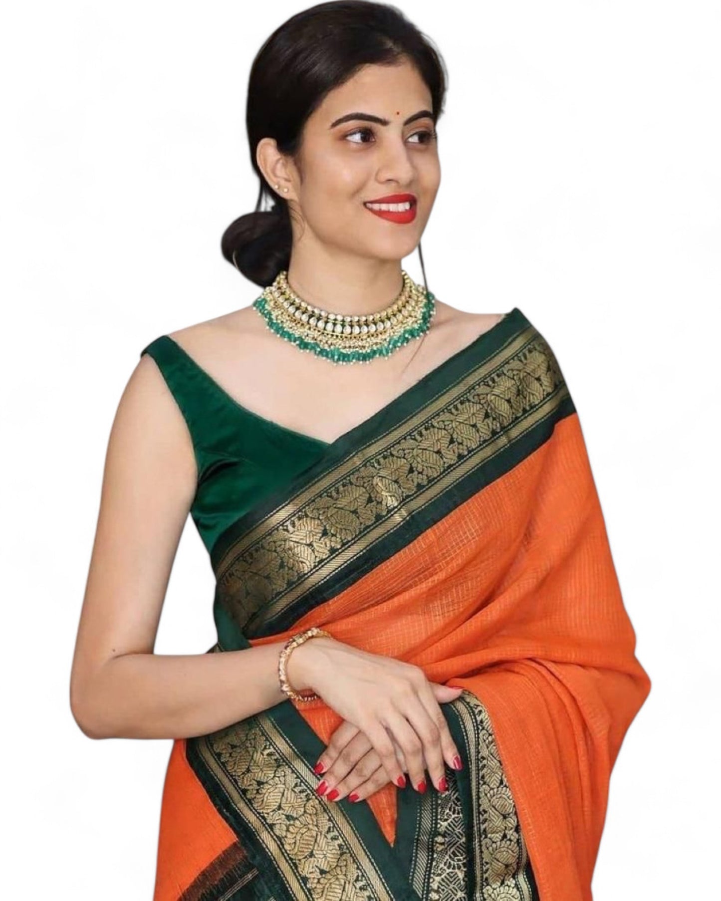 Orange Soft Lichi Silk Rich Pallu Jacquard Work Saree