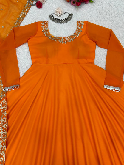 Orange georgette heavy flair palazzo anarkali suit
