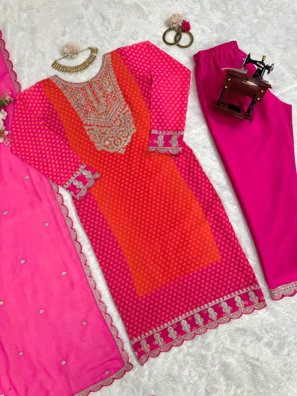 Orange pink silk embroidered ceremonial salwar suit