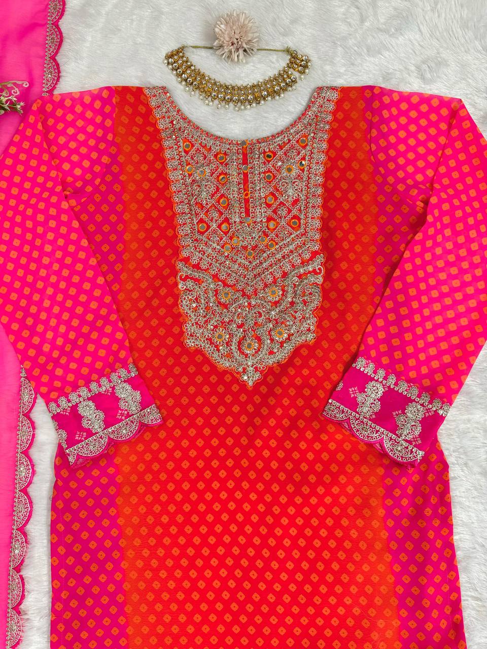Orange pink silk embroidered ceremonial salwar suit