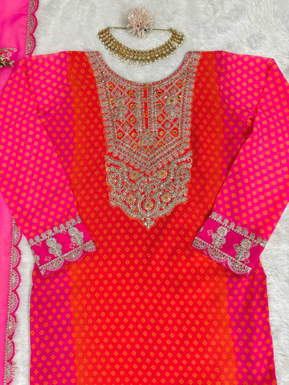 Orange pink silk embroidered ceremonial salwar suit