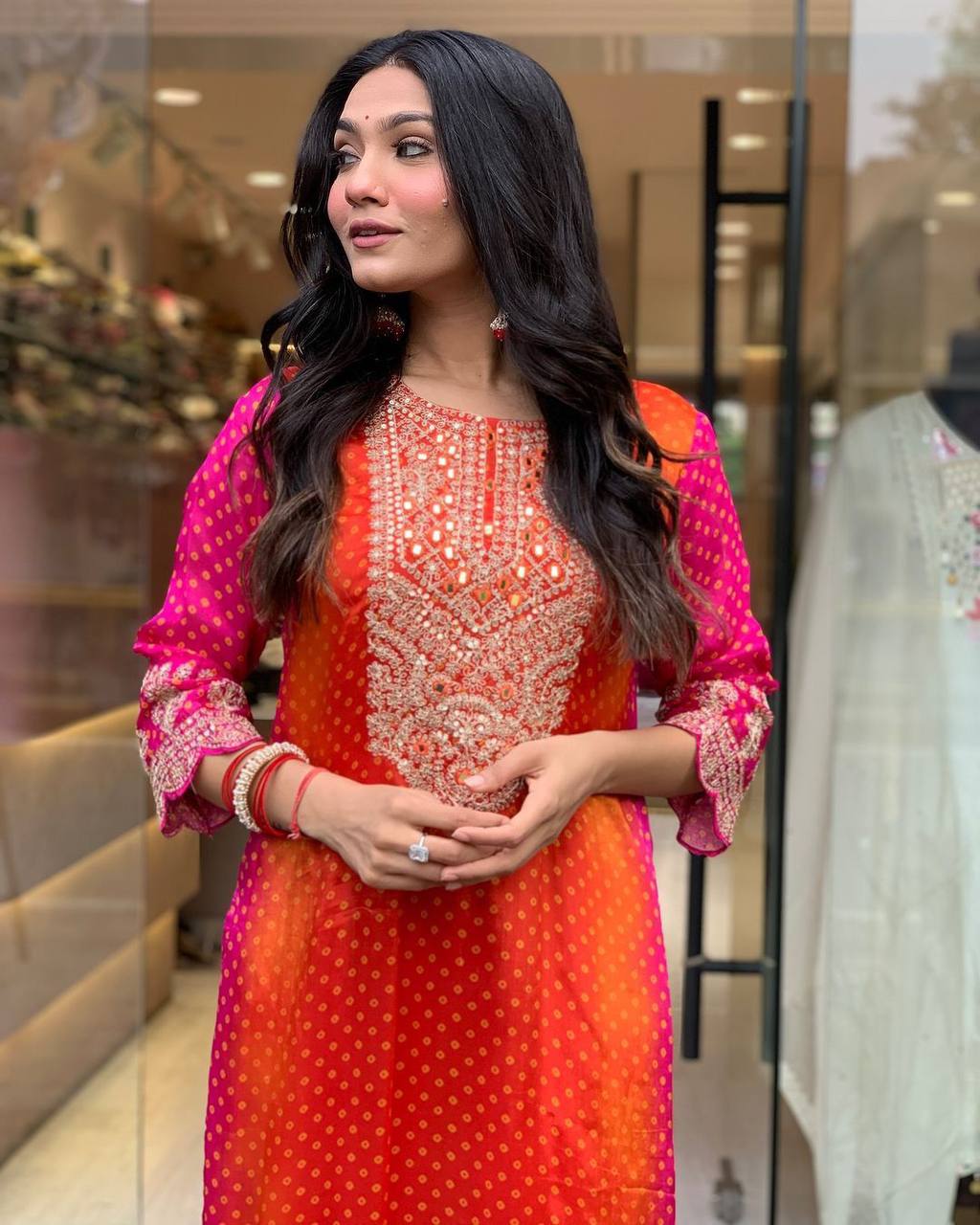 Orange pink silk embroidered ceremonial salwar suit
