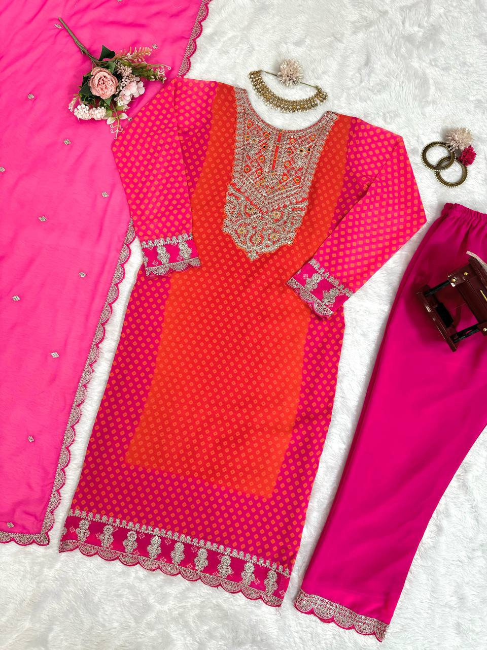 Orange pink silk embroidered ceremonial salwar suit